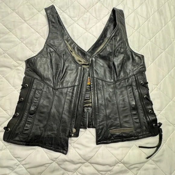 Harley-Davidson black Leather vest - Picture 1 of 6